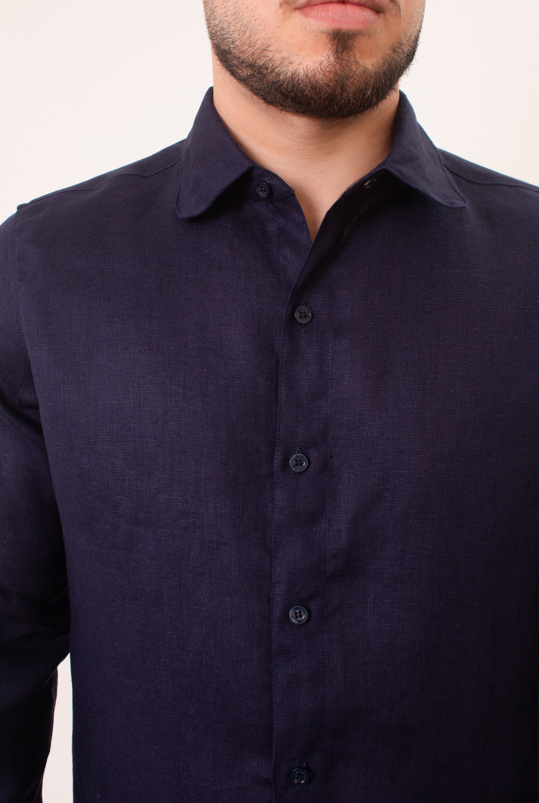 Camisa Masculina Manga Longa em Puro Linho Azul Marinho